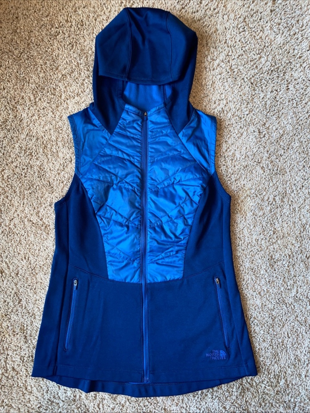 The North Face FlashDry Hooded Vest Womens M Navy Quilted Zip Outdoor Hiking